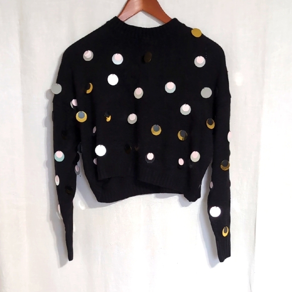 Charlotte Russe Black Crewneck Cropped Sweater with Large Dangly Sequins Size S - Picture 1 of 6